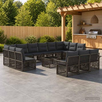 vidaXL Tuinbankenset 14 st Grijs poly rattan, Verzenden, Nieuw, 4 zitplaatsen