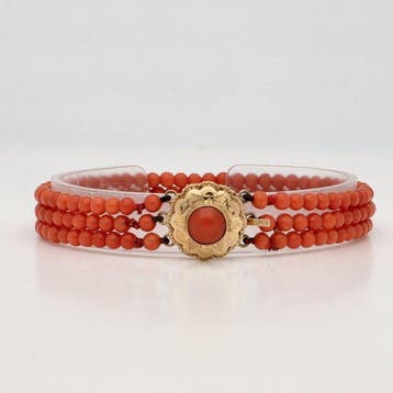 Armband - 14 karaat Geel goud Bloedkoraal, Nieuw