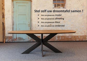 COMPLETE TAFELS | ZELF SAMENSTELLEN | Eiken | Poot | Kleur, Ophalen of Verzenden, Nieuw, Eikenhout, Rustiek Warm Natuurlijk Landelijk Karakter Modern
