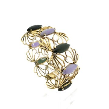 Gouden armband met amethist en jade (Schakelarmband), Sieraden, Tassen en Uiterlijk, Armbanden, Gebruikt, Ophalen of Verzenden
