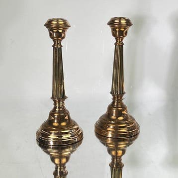 Kandelaar 19e-eeuwse gefluteerde kolommen (2) - Messing,, Antiek en Kunst, Antiek | Meubels | Tafels