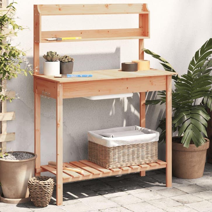 vidaXL Oppottafel met spoelbak 147,5x44x139,5 cm vurenhout, Tuin en Terras, Overige Tuin en Terras, Nieuw, Verzenden