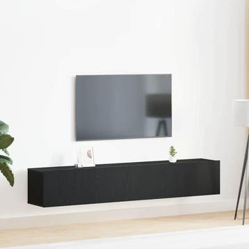 vidaXL Tv-meubelset Wandgemonteerd 2 pcs Zwart Eiken Bewerkt, Huis en Inrichting, Kasten | Televisiemeubels, Minder dan 50 cm