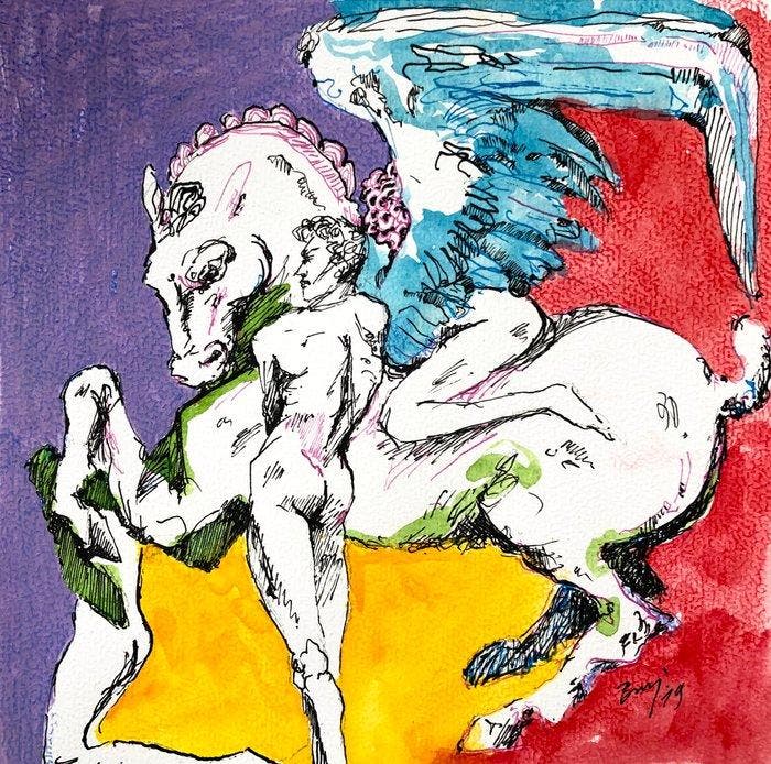 Piotr Bigaj - Pegasus, Antiek en Kunst, Kunst | Designobjecten