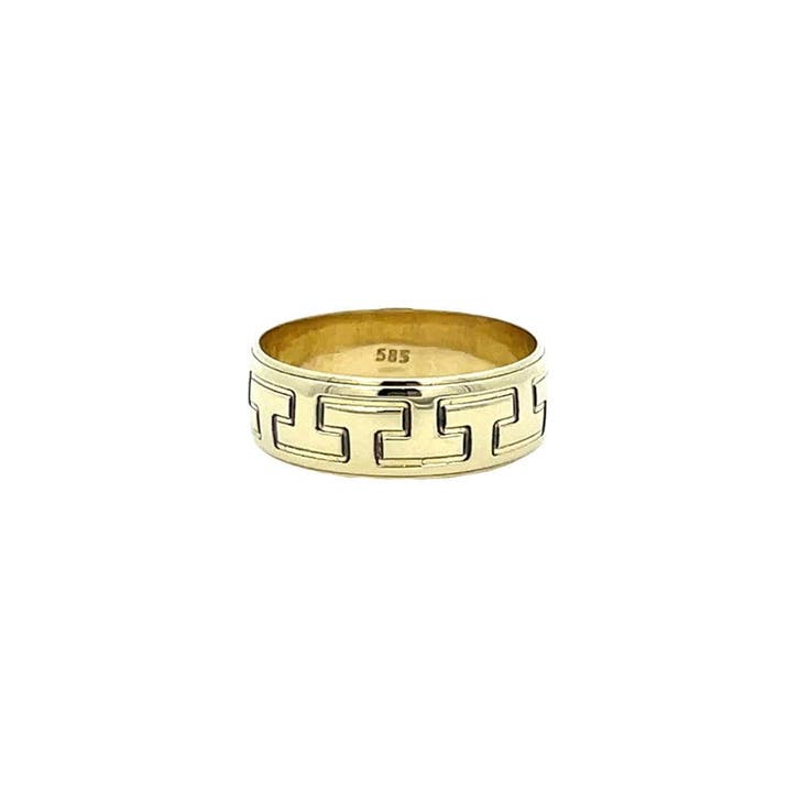 Gouden meander ring 14 karaat, Sieraden, Tassen en Uiterlijk, Ringen, Goud, Zo goed als nieuw, Verzenden