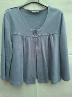 Donkerblauwe jersey top met V-hals en decoratieve knoop, Zo goed als nieuw, Maat 38/40 (M), Blauw