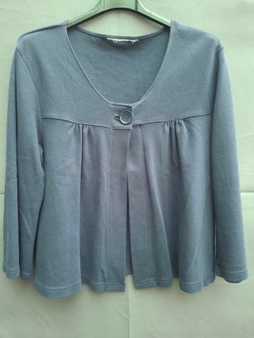 Donkerblauwe jersey top met V-hals en decoratieve knoop, Zo goed als nieuw, Maat 38/40 (M), Blauw