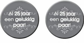 2 Buttons Al 25 Jaar een Gelukkig Paar, Ophalen of Verzenden, Nieuw, Versiering, Overige