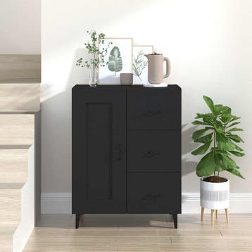 vidaXL Dressoir 69,5x34x90 cm bewerkt hout zwart, Verzenden, Nieuw, Overige houtsoorten, Minder dan 50 cm