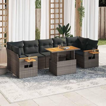 vidaXL 8-delige Loungeset met kussens poly rattan acacia, Verzenden, Nieuw, Loungeset