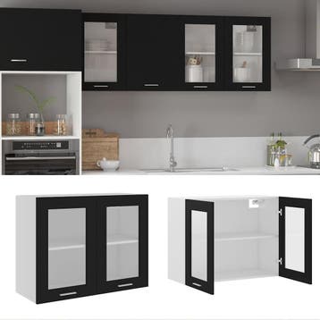 vidaXL Bovenkast Lyon 80x31x60 cm bewerkt hout zwart, Verzenden, Nieuw, Zwart