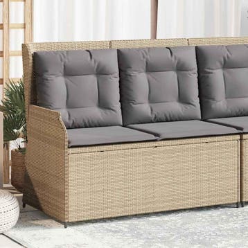 vidaXL Tuinbankje verstelbaar met kussens poly rattan beige, Verzenden, Nieuw