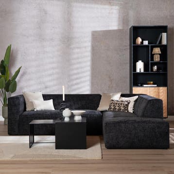 50% Korting: Hoekbank Memphis stof chenille zwart rechts, Ophalen, Zo goed als nieuw, Stof, Modern