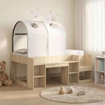 vidaXL Bed met Tunnel met plank 3 st Sonoma eiken en wit, Verzenden, Nieuw, Bruin, Hout