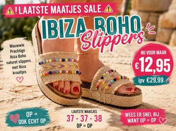 ACTIE ACTIE  BOHO Ibiza natural Slippers, Ophalen of Verzenden, Nieuw, Overige kleuren, Slippers