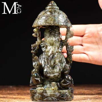 Buitengewone labradoriet-beeldhouwwerk - Heer Ganesh -