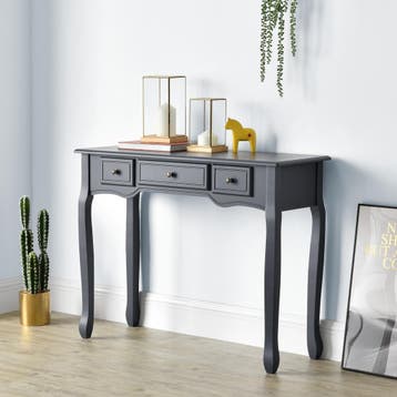 Console tafel sidetafel 3 lades landelijk 100x35x78 donkergr, Huis en Inrichting, Tafels | Sidetables, Verzenden, Nieuw