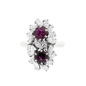 Exclusief witgouden cocktailring met robijn en diamant 0,..., Gebruikt, Ophalen of Verzenden, 17 tot 18, Met edelsteen