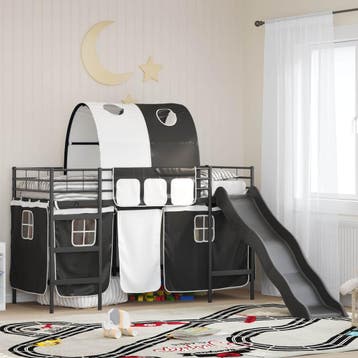 vidaXL Bunkbed voor kinderen met gordijnen Zwart 100 x 190, Verzenden, Nieuw, Zwart, Metaal