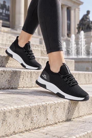 Zwarte sneakers dames, witte zool | Slazenger Abena | nieuw, Verzenden, Slazenger, Zwart, Nieuw