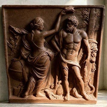Koud aardewerk: Athena kroont Hercules sculptuur - 14 cm