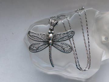 Zilver, Filigraan - Libelle - Ketting met hanger - Art