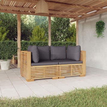 vidaXL Tuinhoekbanken 2 st met kussens massief teakhout, Verzenden, Nieuw, Hout, 2 zitplaatsen