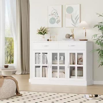Wit Keukendressoir 3 Laden 3 Glazen Deuren Dressoir 120×84×4, Verzenden, Nieuw