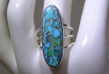 Turquoise ring - Hoogte: 26.5 mm - Breedte: 30.8 mm- 6.2 g -, Verzamelen