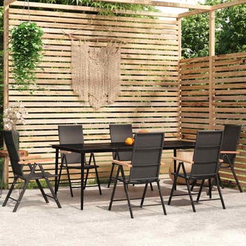 vidaXL 7-delige Tuinset zwart, Verzenden, 6 zitplaatsen, Nieuw, Rvs
