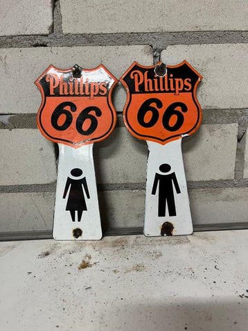 Vintage Phillips 66 toilet sign – metalen reclamebord – USA