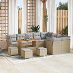 vidaXL Tuinbankenset 13 pcs Beige poly rattan, Verzenden, Nieuw, Rotan, 3 zitplaatsen