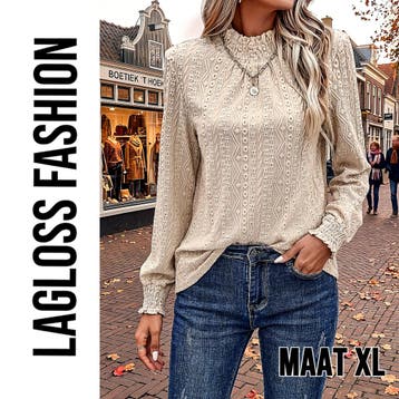 Elegante Dames Blouse Khaki met Trechterhals en Lange, LaGloss, Verzenden, Nieuw, Overige kleuren