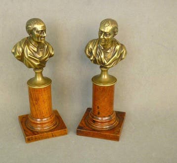 Pair of Antique Bronze Busts. - Beeld, Jean Jaques Rousseau, Antiek en Kunst