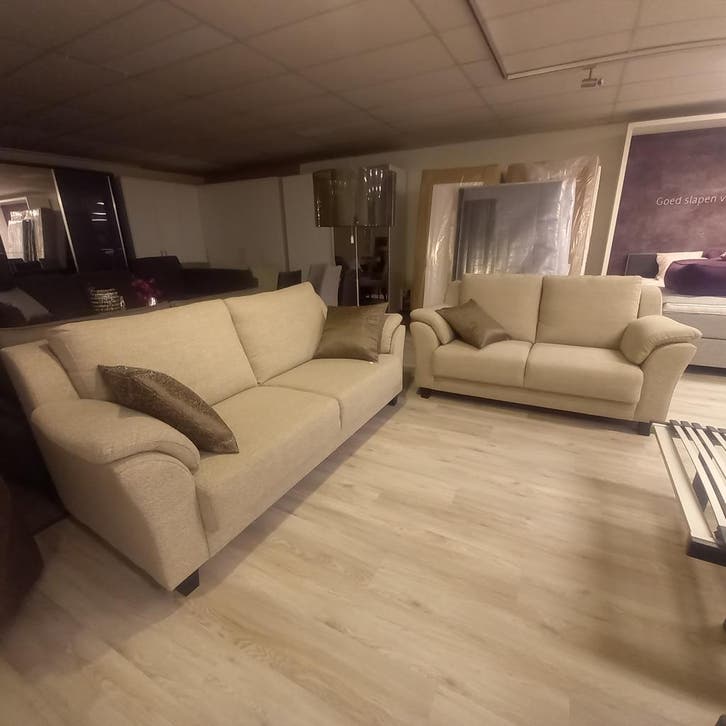 2+3 ZITS BANKEN IN STOF BEIGE, Huis en Inrichting, Banken | Bankstellen, 150 tot 200 cm, 75 tot 100 cm, Rechte bank, Vierpersoons of meer