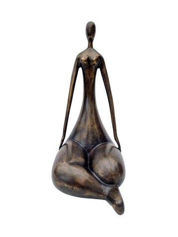 Beeld, Beeld, Zittende abstracte vrouw - 28 cm - Brons - 28