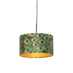 Hanglamp met velours kap pauw met goud 35 cm - Combi, Verzenden, Nieuw, Stof, Classic-antique