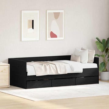 vidaXL Dagbed met hoofdeinde Zwart Eiken 90 x 190 cm Bewerkt, Verzenden, Nieuw, Zwart, Hout