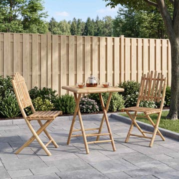vidaXL Vouwbare tuin eetset 3 st Naturel Bamboe, Verzenden, Nieuw, Hout, 3 zitplaatsen