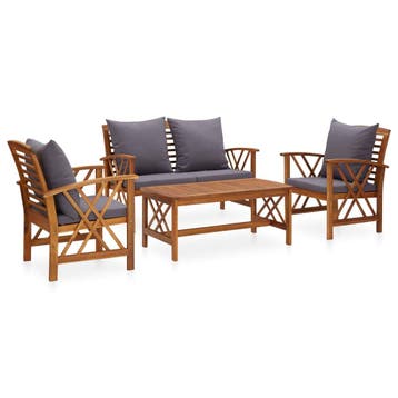 vidaXL 4-delige Loungeset met kussens massief acaciahout, Verzenden, Nieuw, Hout, Loungeset