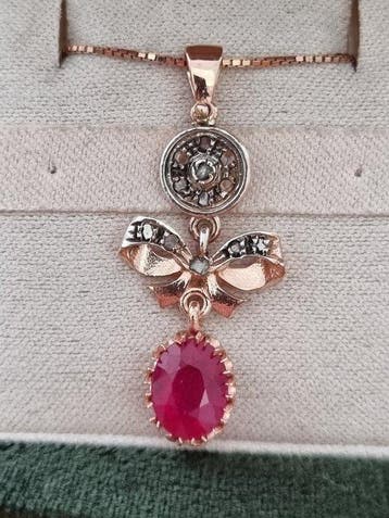 Zonder minimumprijs - Hanger - 9 kt. Zilver, Roségoud Robijn