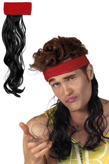 Hoofdband Matje Zwart Haar Zweetband Rood Pruik Mullet Fout, Ophalen of Verzenden, Nieuw, Carnaval, Accessoires