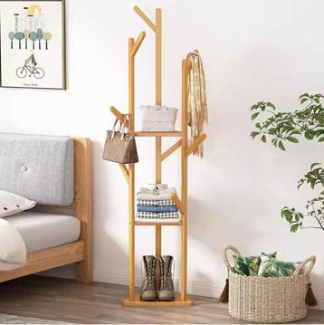 Bamboe Kapstok met 10 Haken – Vrijstaande Kleerhanger Plank, Verzenden, Nieuw