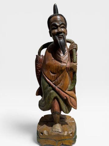 Figuur van Jiang Ziya (de Karpervisser, de Wijze) - Hout -