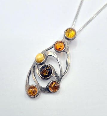 Barnsteen - Zilver, Art Deco 925 - Ketting met hanger