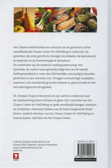 Het Chopra kookboek / Culinaire boekerij 9789021540030, Boeken, Verzenden, Zo goed als nieuw, L. Backer
