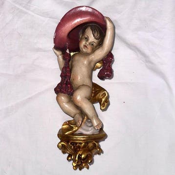Putto / Engel - Antiek - Hout - 1960-1970 - Wandbeeld Engel, Antiek en Kunst