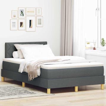 vidaXL LED Box Spring Bed met hoofdeinde Donkergrijs 120 x, Verzenden, Nieuw, Grijs, Stof