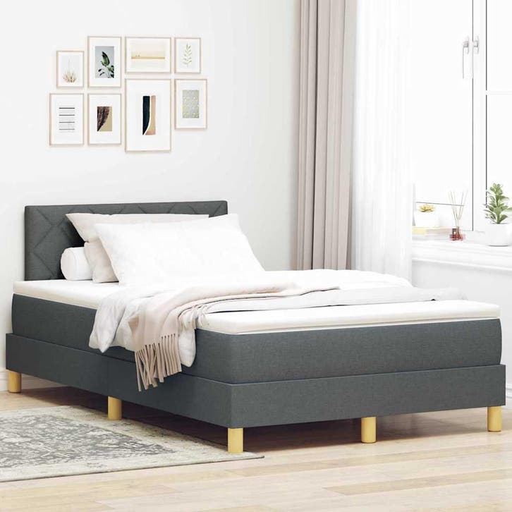 vidaXL LED Box Spring Bed met hoofdeinde Donkergrijs 120 x, Huis en Inrichting, Slaapkamer | Bedden, Grijs, Nieuw, Stof, Verzenden