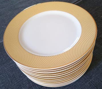 Rosenthal - Tafelservies (12) - Porselein, Goud - Gele net, Antiek en Kunst